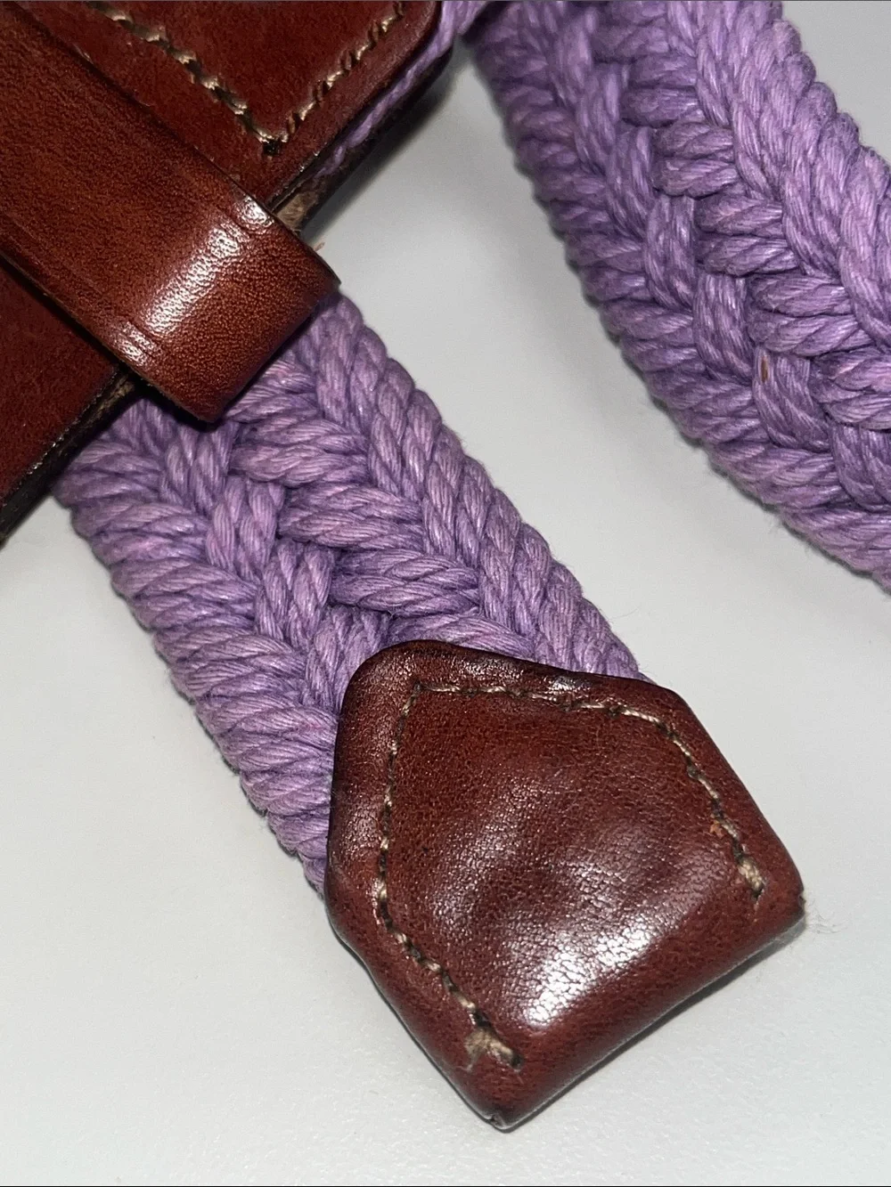Eddie Bauer Lavender Braided Belt with Brown Leather Trim Size L / XL